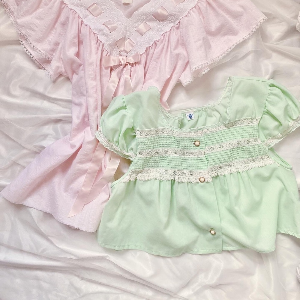 SOLD Pastel Green Peasant Babydoll Crop Top - Picture 4 of 9